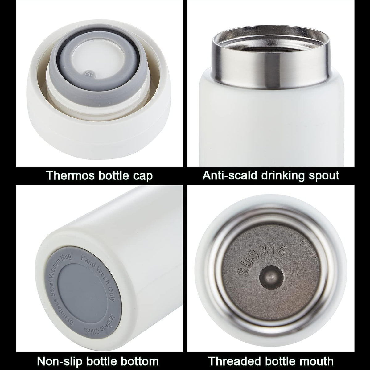 Mini Thermos Cute Water Bottle - 7 oz Tiny Insulated Vacuum 18/10 Stainless Steel Small Flask