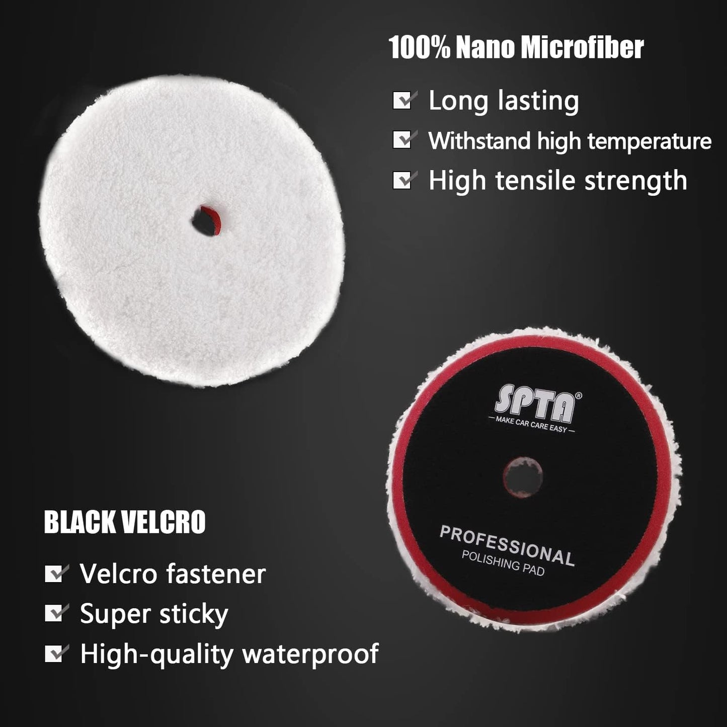 SPTA Polishing Pads, 5Pc 6 Inch 150mm Orbital Buffer Polisher Pads and 1Pc Microfiber Buffing Pads