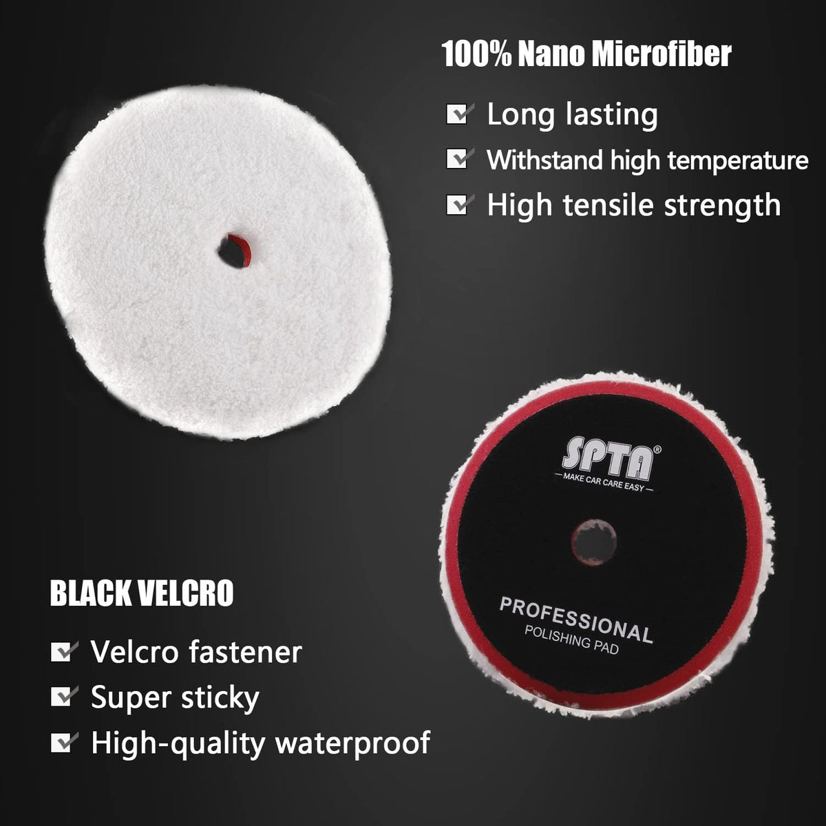 SPTA Polishing Pads, 5Pc 6 Inch 150mm Orbital Buffer Polisher Pads and 1Pc Microfiber Buffing Pads