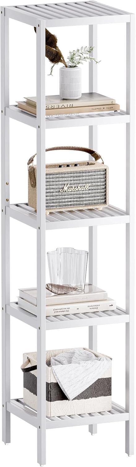 SMIBUY Bathroom Storage Shelf, 5-Tier Bamboo Rack Organizer, Multifunctional Shelving Unit for