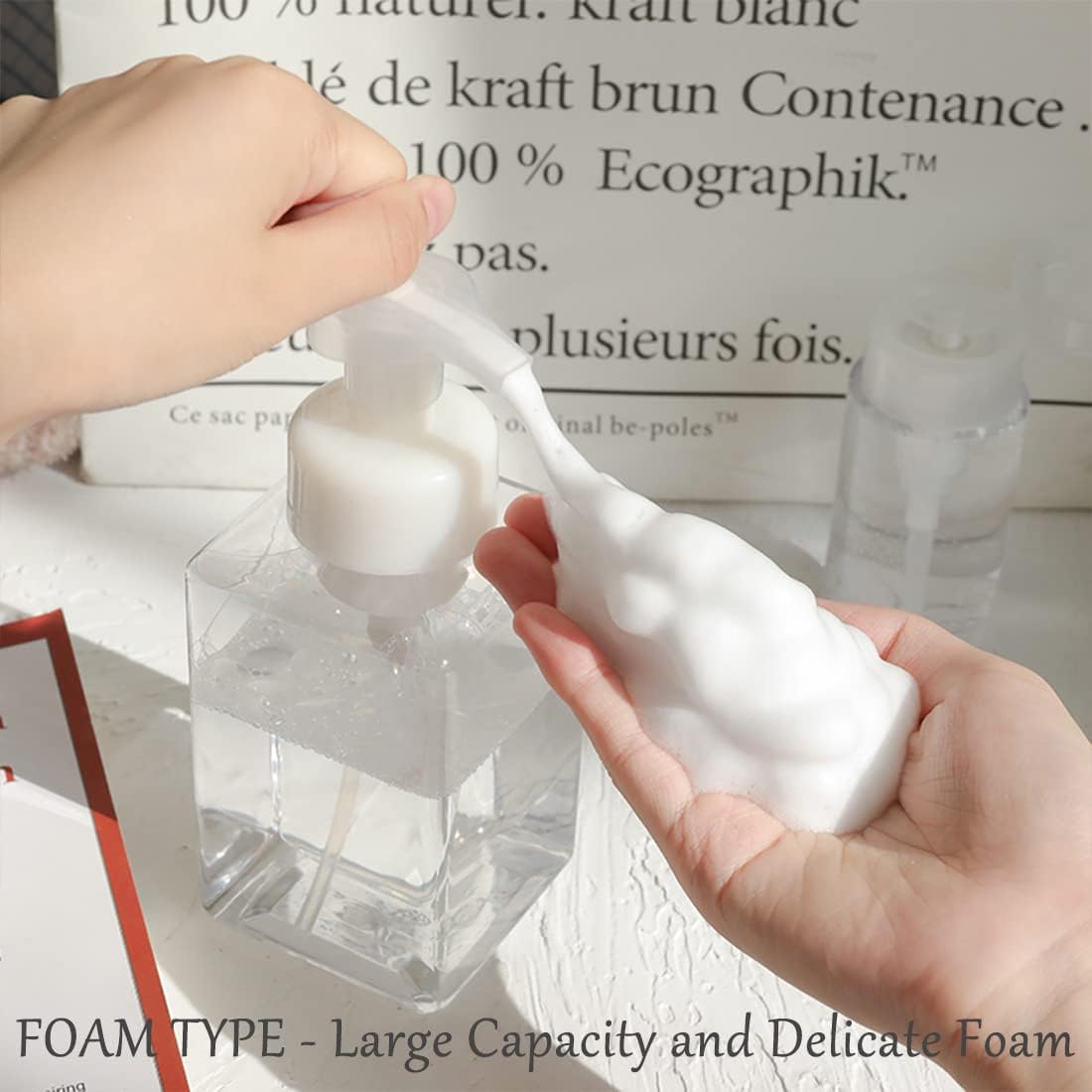 Foaming Soap Dispenser, 450ml(16oz) Refillable Modern Square Pump Bottle for Shampoo, Body Wash