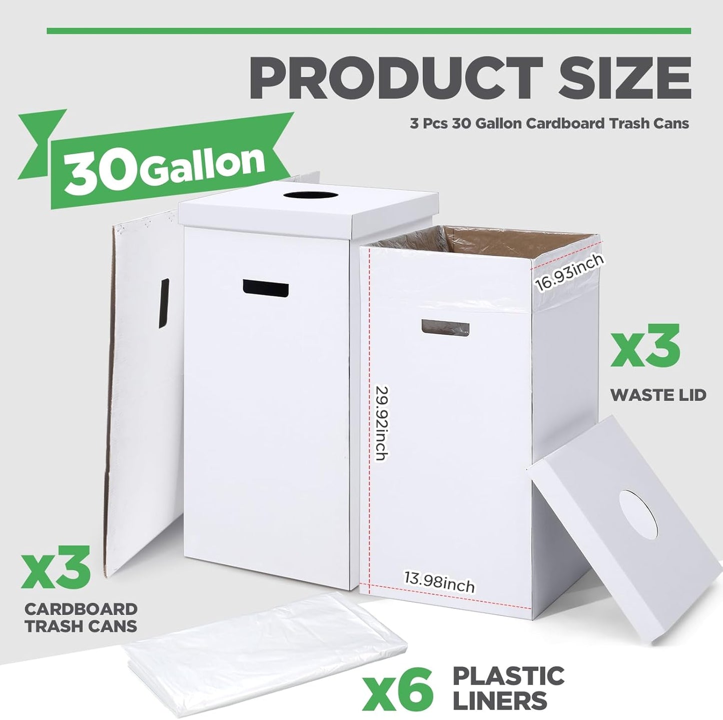 3 Pcs Cardboard Trash Cans with Lid Disposable and Reusable Corrugated Cardboard Trash Cans
