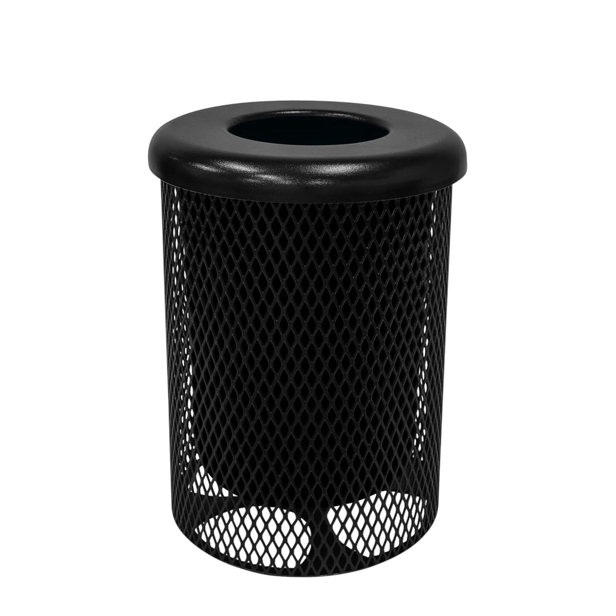 COATEDOUTDOORFURNITURE RFT-TXTBLK Heavy Duty Round Trash Receptacle with Flat Top, Liner Included