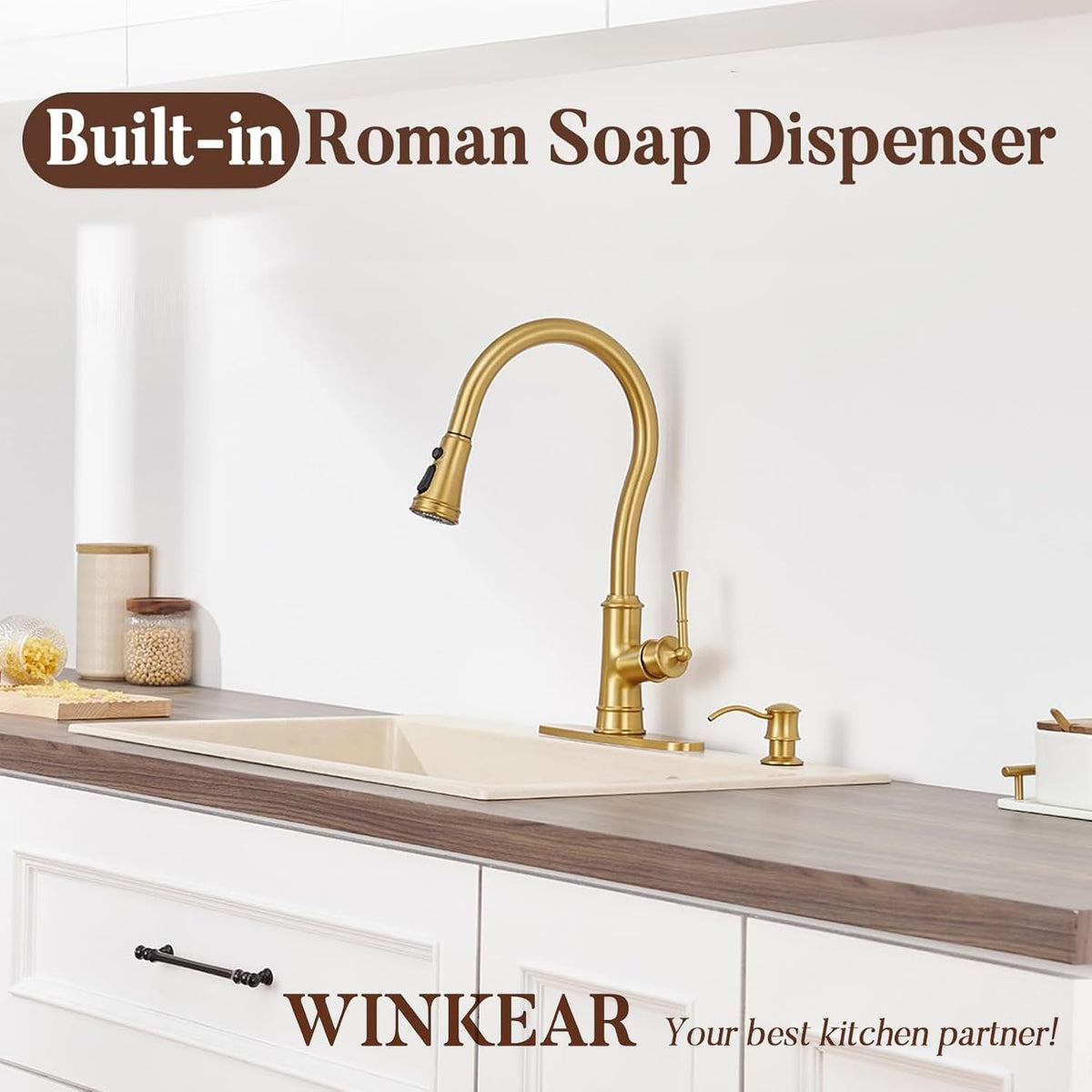 Built in Soap Dispenser for Kitchen Sink Countertop, Solid Brass Pump Head Long Spout with 10.2