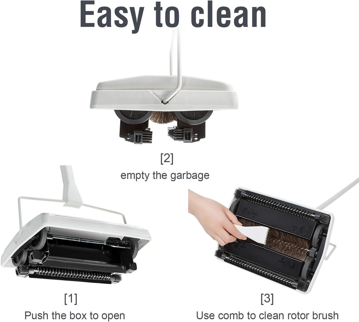 JEHONN Carpet Floor Sweeper with Horsehair, Non Electric Manual Sweeping, Rotor Brush Heavy Duty
