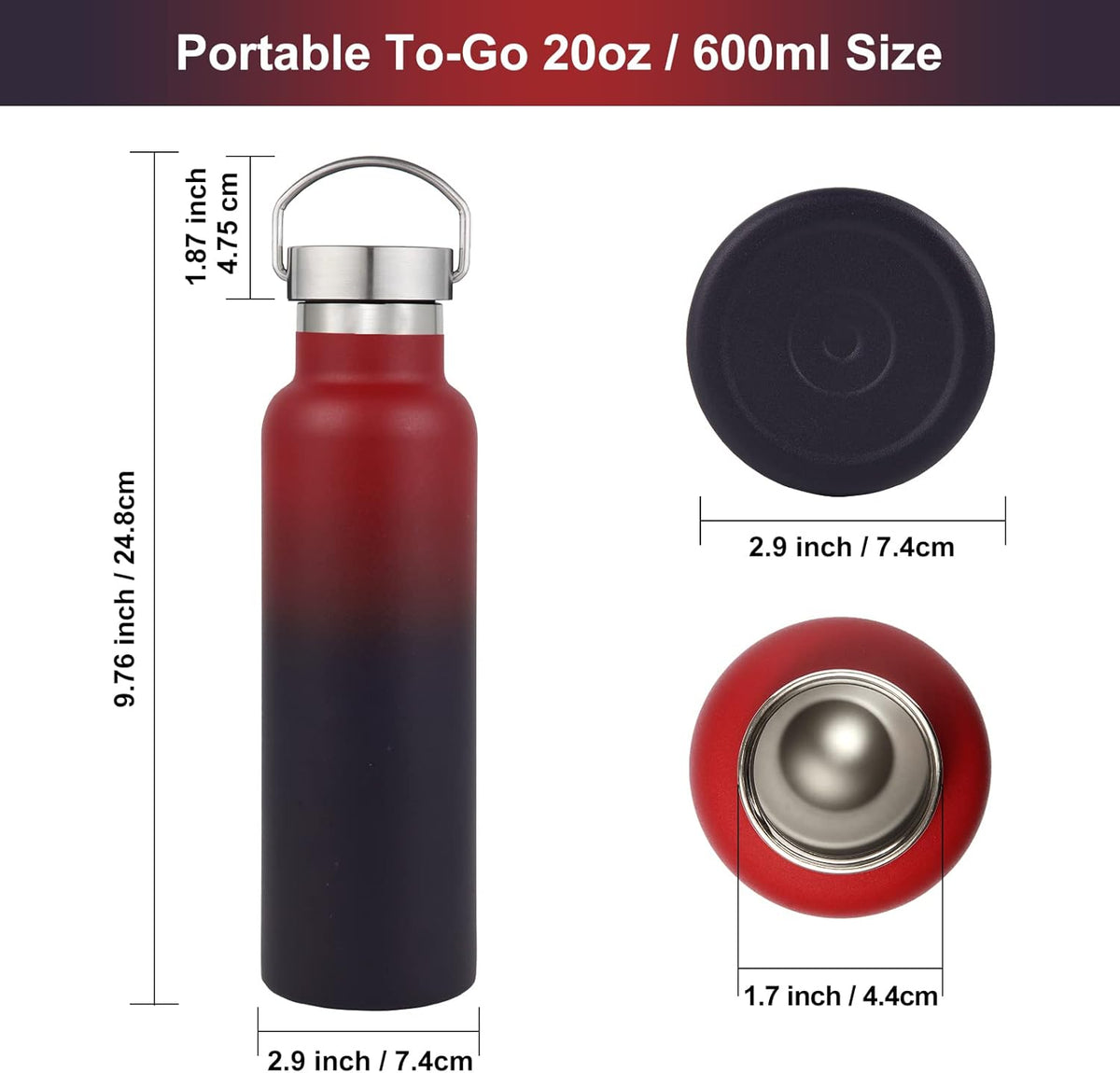 Neihepal Gradient Stainless Steel Water Bottles,20 Ounce Vacuum Insulated Double Wall Travel Bottle