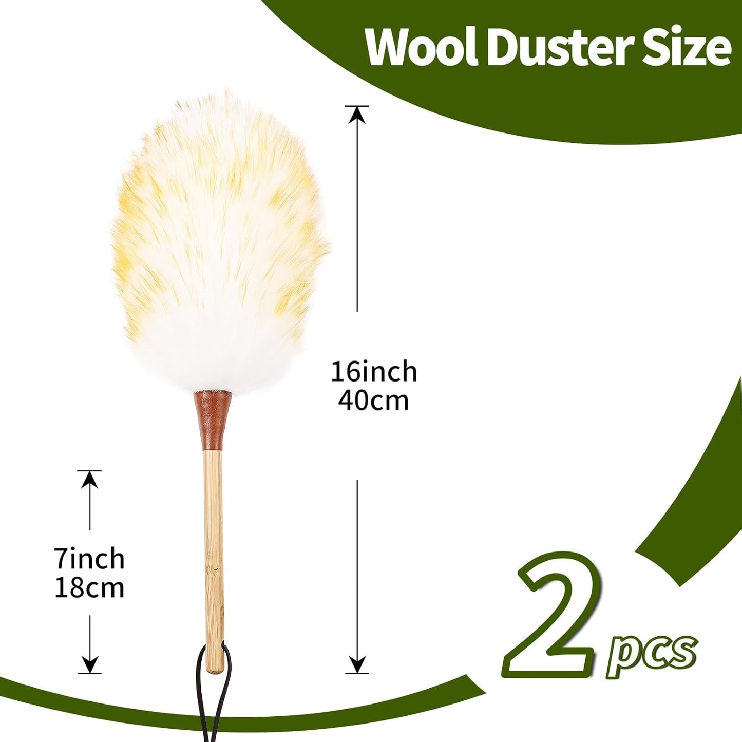 Natural Lambswool Duster 16 Inch Handheld with Wooden Handle Duster Dusting Tool for Blinds