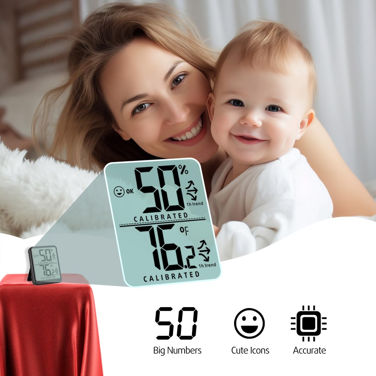 4-Pack Room Thermometer Indoor Hygrometer, Small Digital Temperature and Humidity Monitor Sensor