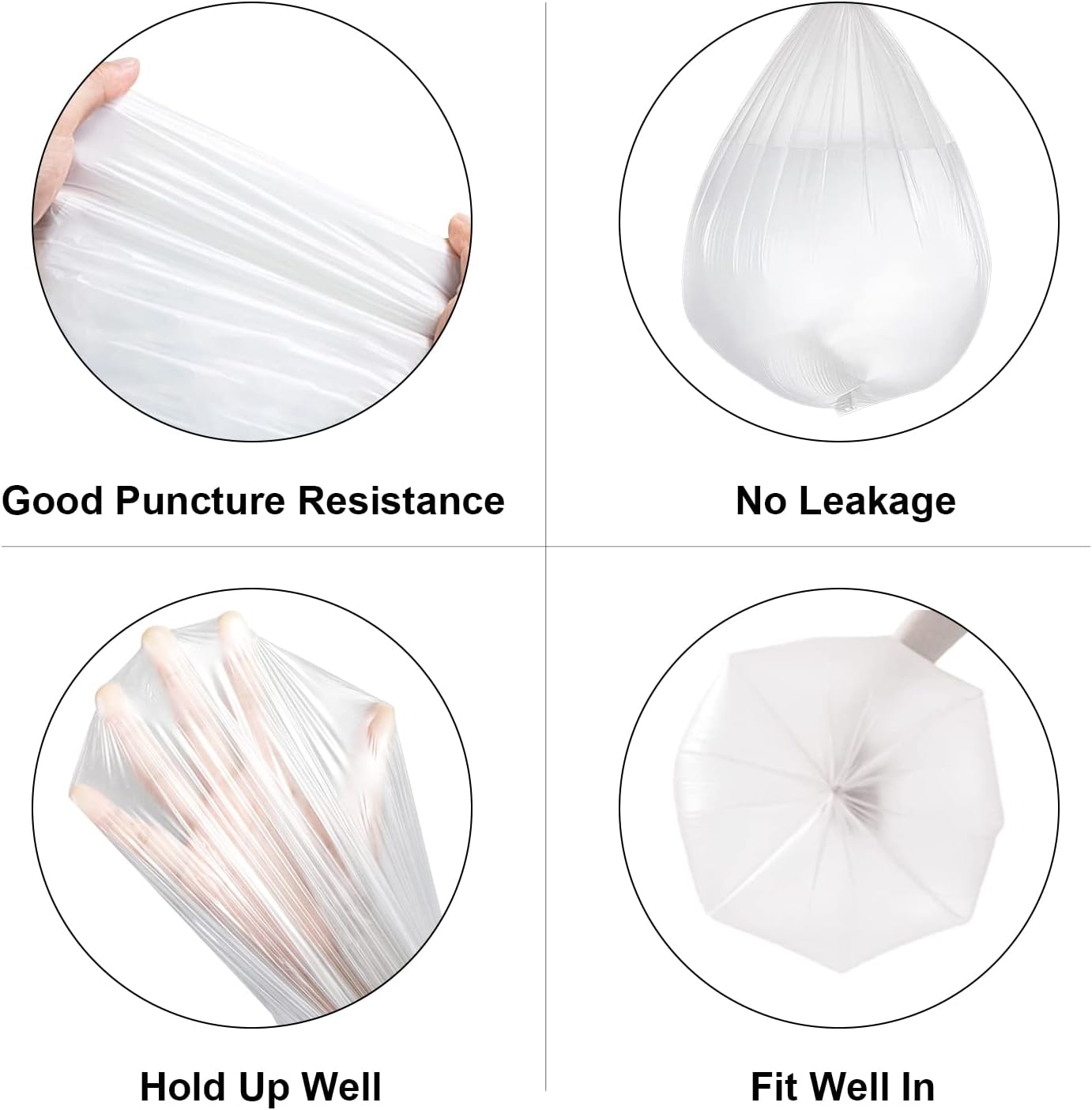 120 Count 8 Gallon Trash Bags Unscented - Thick Clear Medium Garbage bags, 30 Liter Strong Plastic