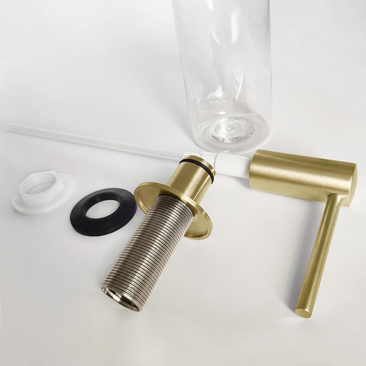 Brushed Gold Built in Dish Soap Dispenser for Kitchen Sink with 17 OZ PET Soap Bottle Refill from