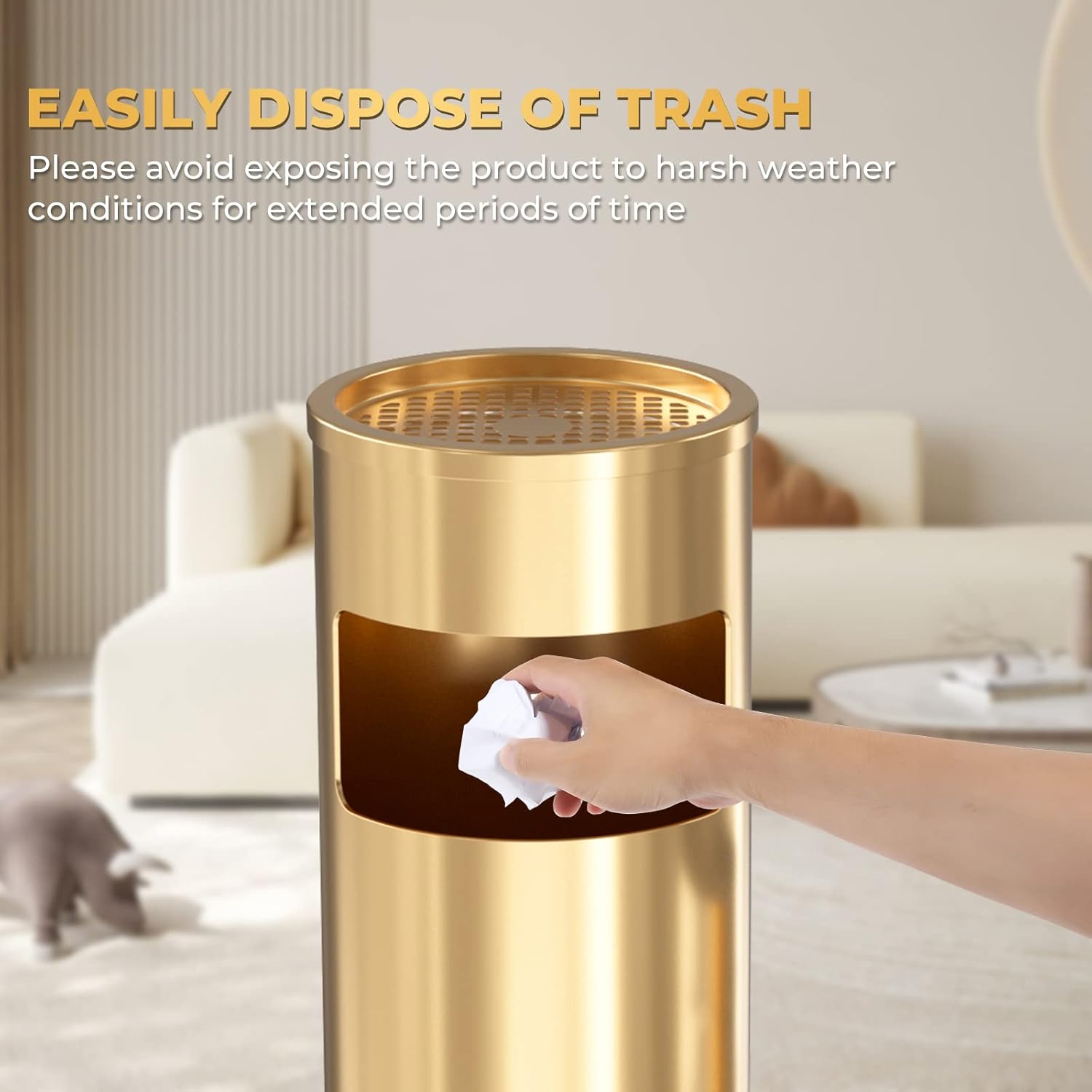 Trash Can Outdoor Waste Container Round Stainless Steel Trash Can with Removable Inner Bucket for