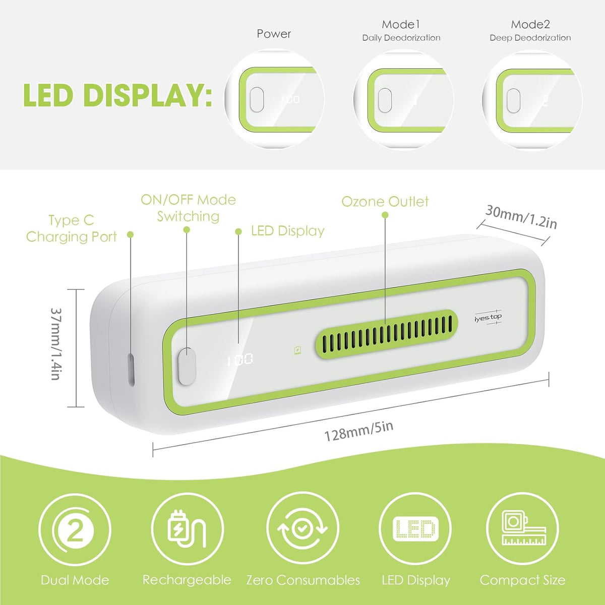 Mini USB Fridge Deodorizer with LED Display - Rechargeable and Reusable Odor Eliminator Absorber