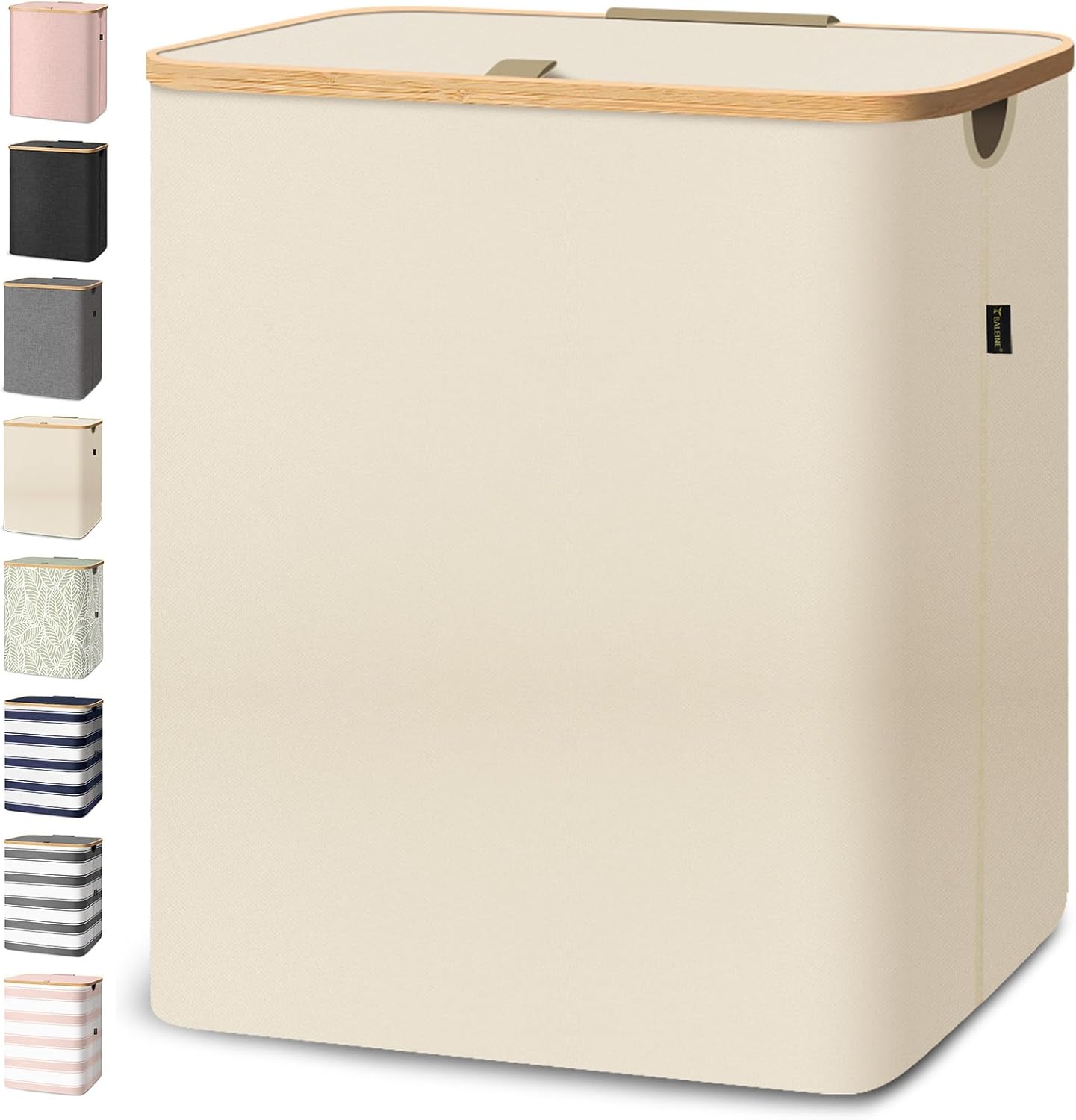 BALEINE Laundry Hamper with Lid, Tall Laundry Baskets with Bamboo Pull Handles, Large Laundry Bin