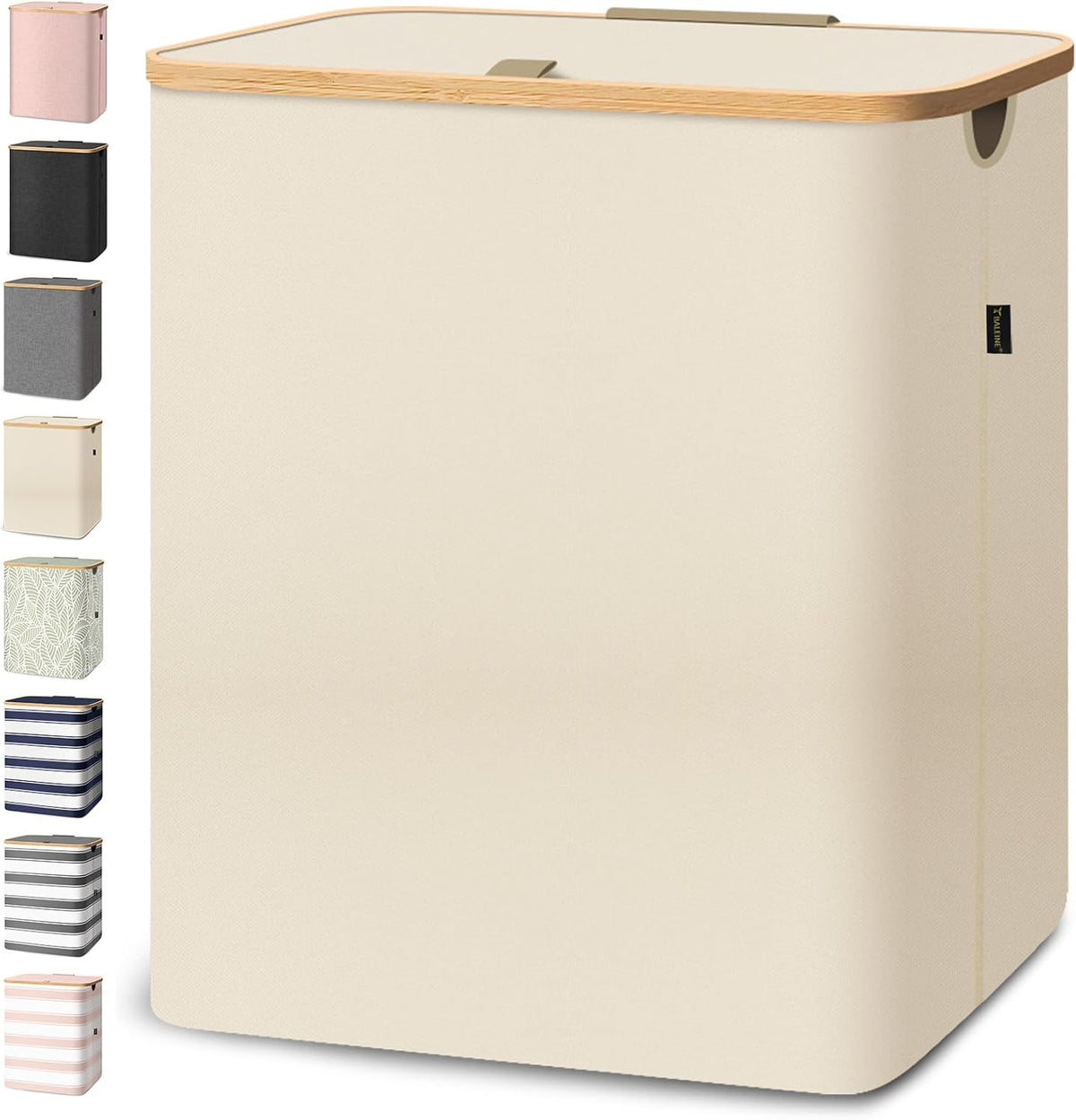 BALEINE Laundry Hamper with Lid, Tall Laundry Baskets with Bamboo Pull Handles, Large Laundry Bin