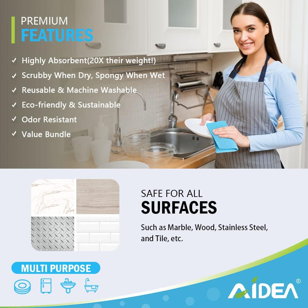 AIDEA Swedish Dishcloths for Kitchen-20PK, Absorbent Sponge Dish Cloth, Dishcloths for Washing