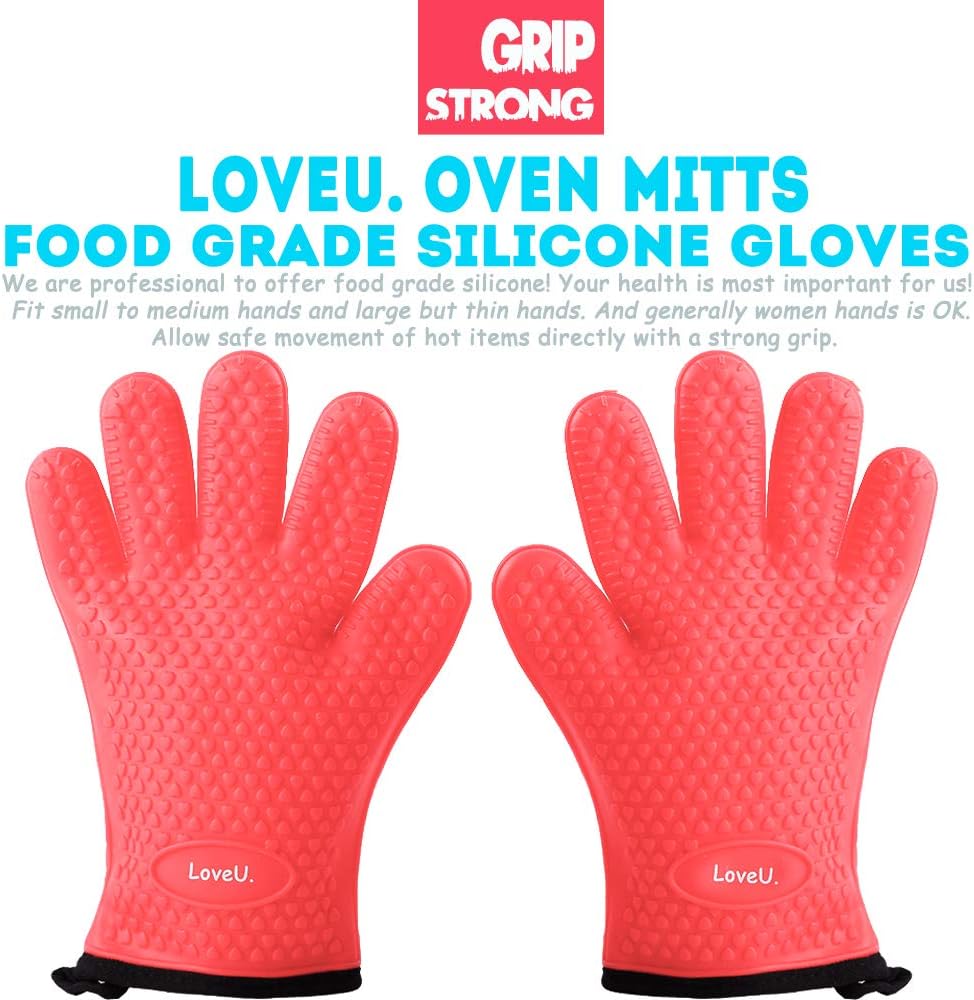 Kitchen Oven Gloves - Dual-Layer Heat Resistant Grilling Gloves, Silicone Oven Mitts with 5