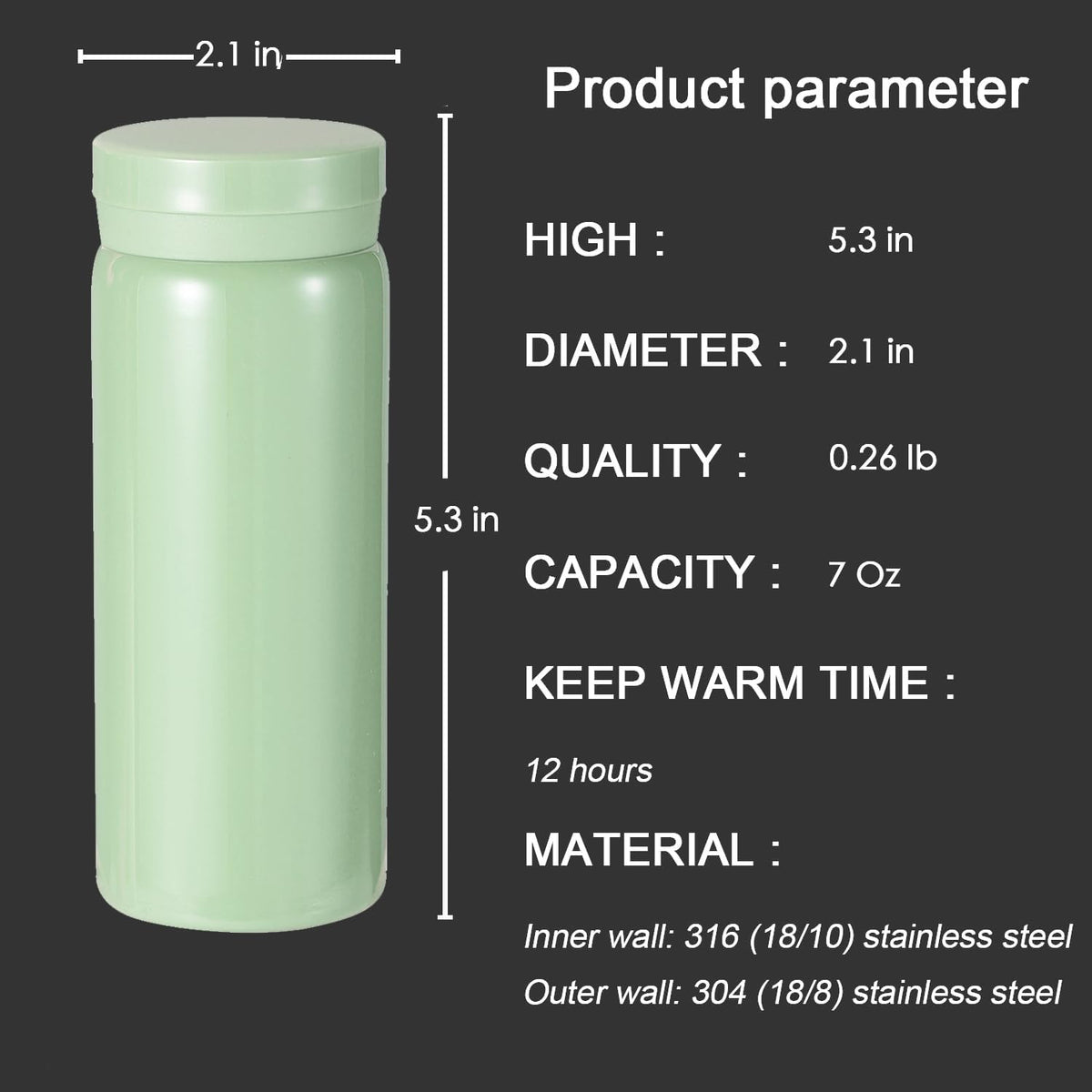 Mini Thermos Cute Water Bottle - 7 oz Tiny Insulated Vacuum 18/10 Stainless Steel Small Flask
