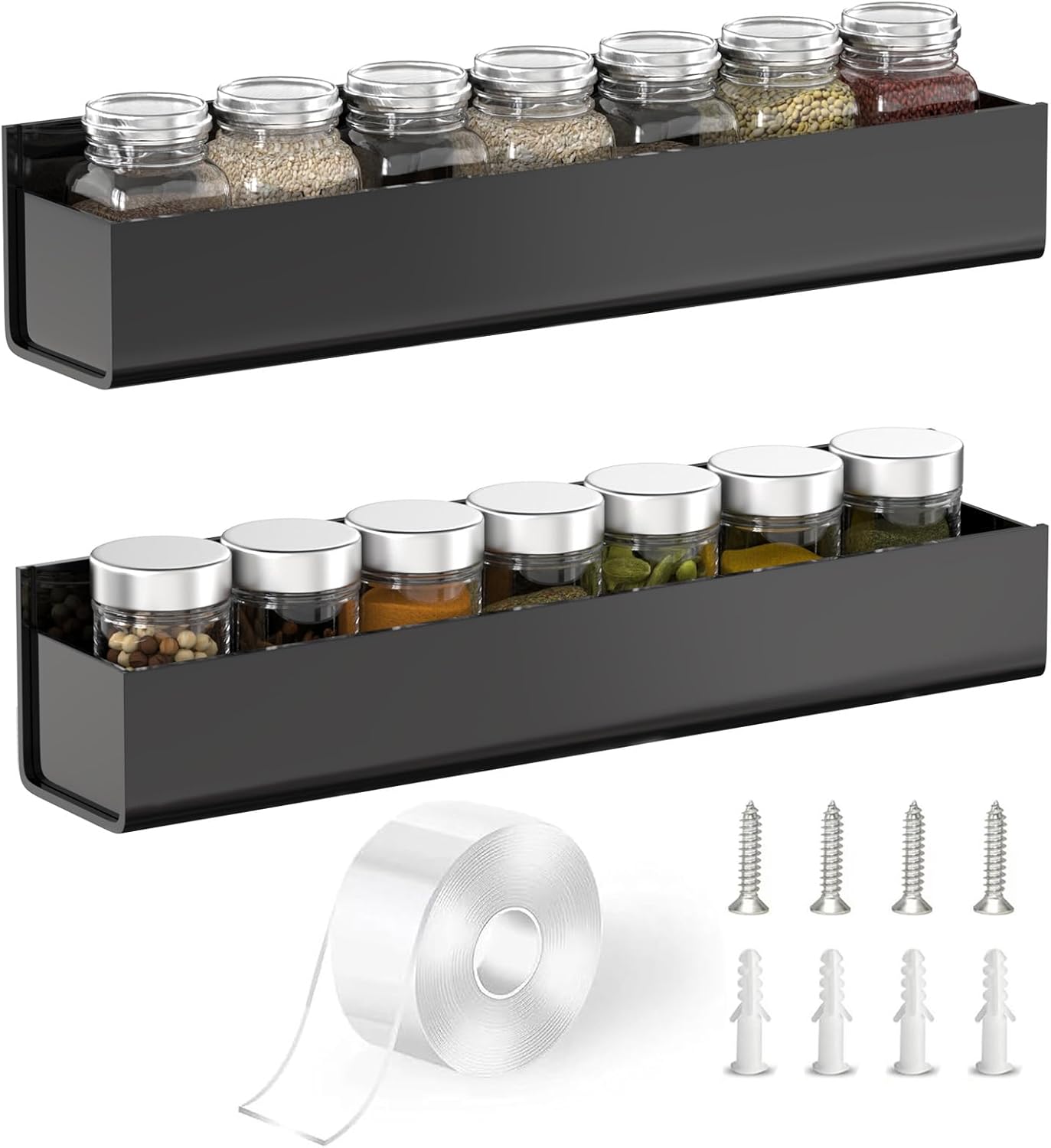 PMMASTO Adhesive Acrylic Spice Rack Organizer for Wall with Nano Double Sided Tape, Spice Shelf