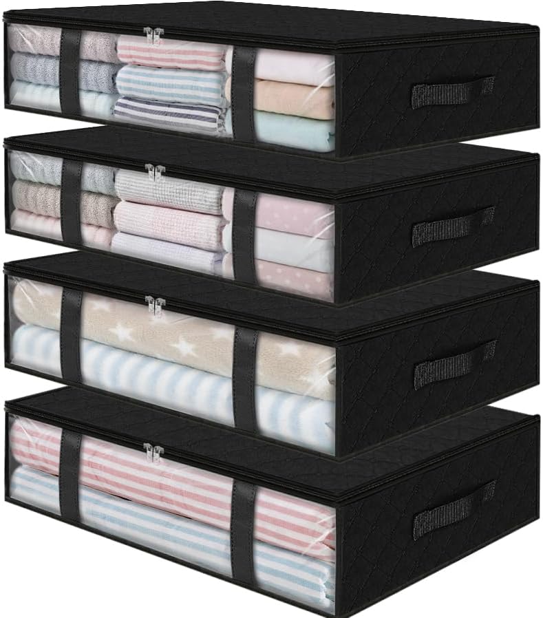 StorageRight Under Bed Storage Bins, 4-Pack 40L Foldable Fabric Storage Bags with Transparent