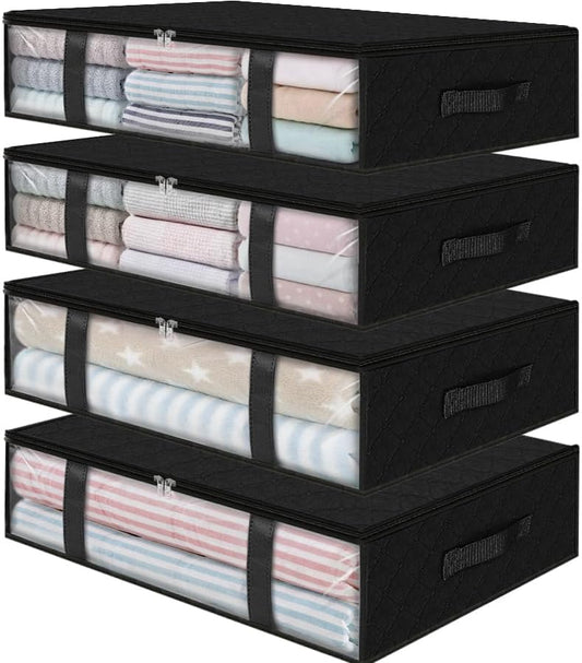StorageRight Under Bed Storage Bins, 4-Pack 40L Foldable Fabric Storage Bags with Transparent