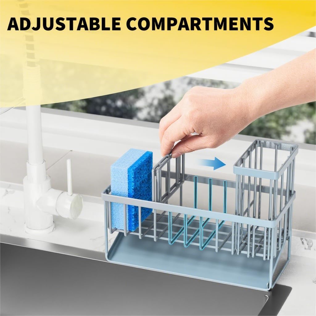 Cisily Sink Caddy Organzier with High Brush Holder, Sponge Holder for Sink, 304 Rustproof