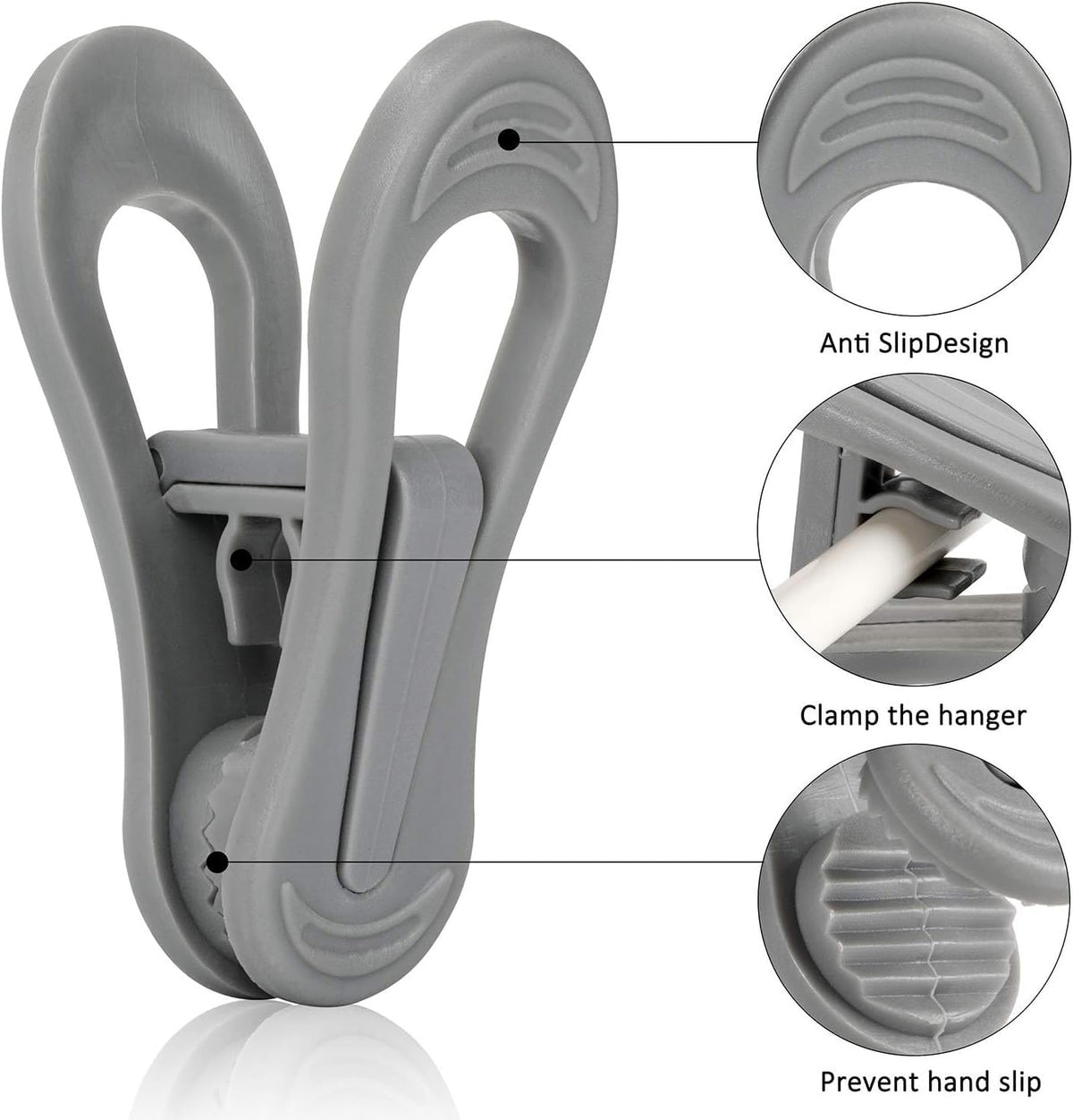 Tinfol 50pc Grey Plastic Hanger Clips, Strong Pinch Grip Finger Clips for Plastic Clothes Hangers