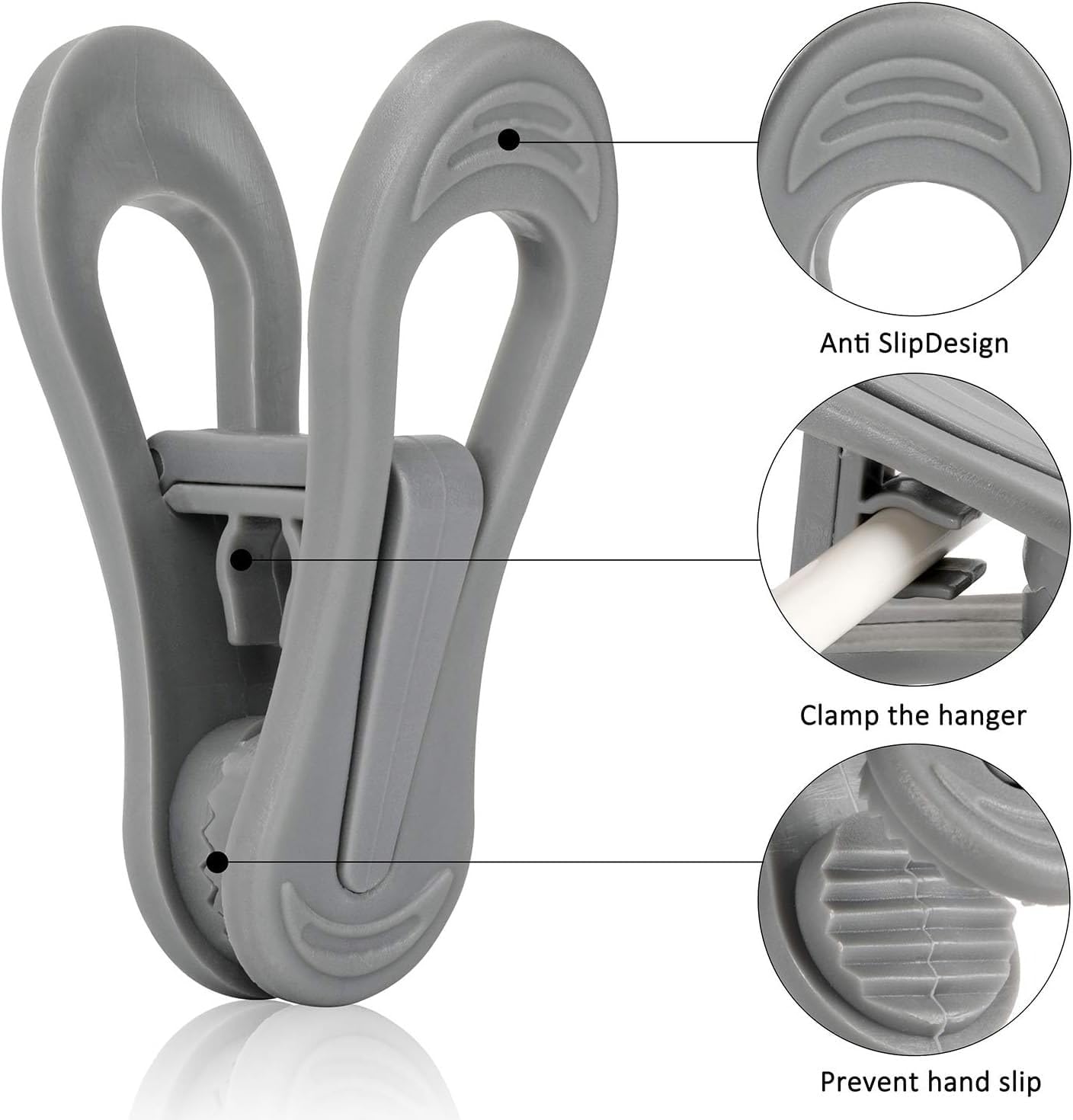 Tinfol 50pc Grey Plastic Hanger Clips, Strong Pinch Grip Finger Clips for Plastic Clothes Hangers
