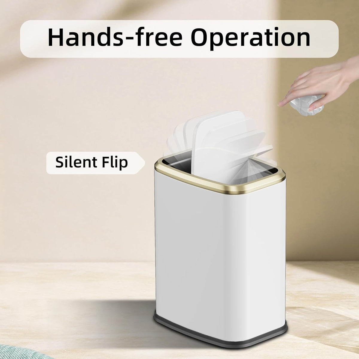 8L/2.1 Gallon Small Bathroom Trash Can with Lid, Swing-Top Rectangular Waste Bin, Stainless Steel