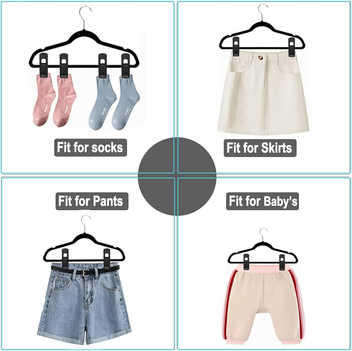 Hanger Clips Perfect for Velvet Hangers (Black, 20 PCS), Non-Slip Plastic Clips Pant Skirt Hanger