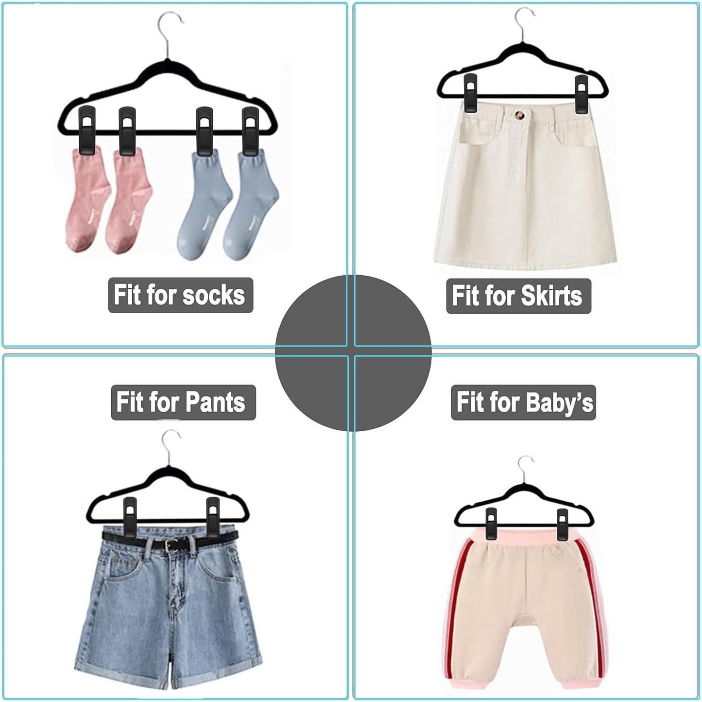 Hanger Clips Perfect for Velvet Hangers (Black, 80 PCS), Strong Plastic Clips Pant Skirt Hanger