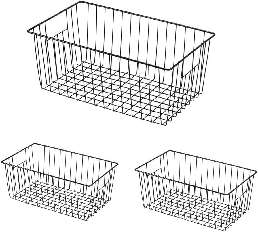 16inch Freezer Wire Storage Organizer Baskets, Household Refrigerator Bins with Built-in Handles
