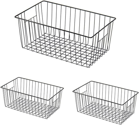 16inch Freezer Wire Storage Organizer Baskets, Household Refrigerator Bins with Built-in Handles