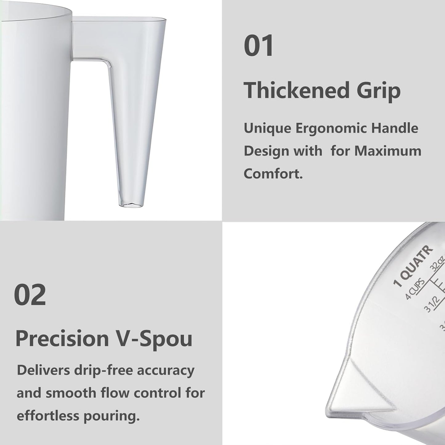 Food-Grade Plastic Measuring Pitcher – 64 Ounce & 8 Cups Measuring Cups with Handle for Liquid