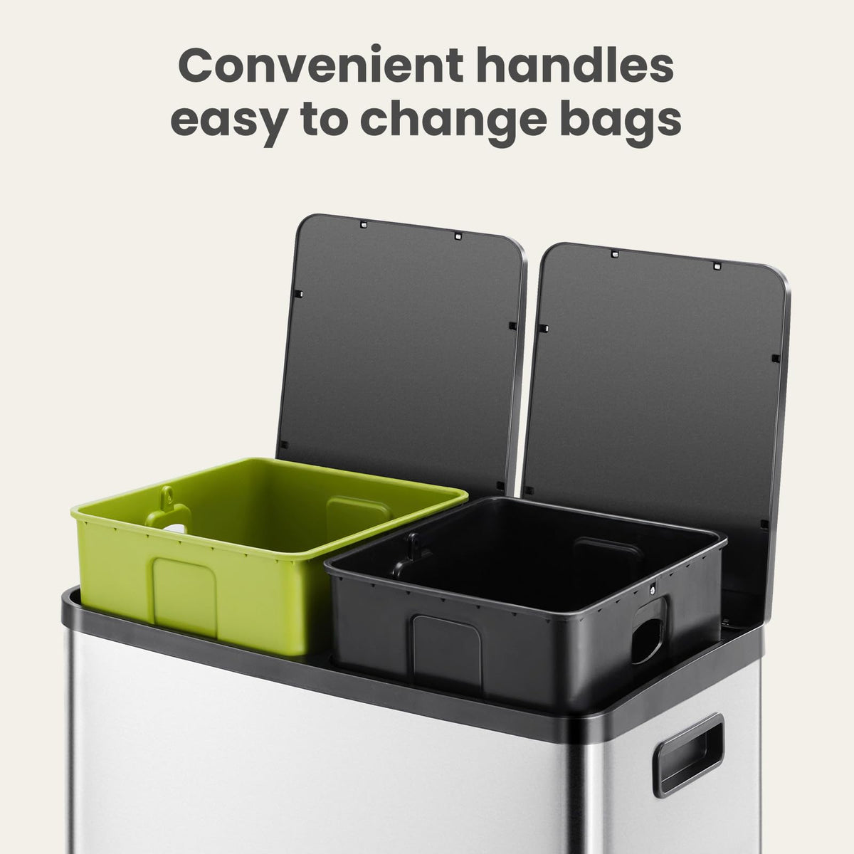 DUMOS Kitchen Trash Can, 2x8-Gallon Dual Trash Can with Lid, Stainless Steel Garbage Bin with 2