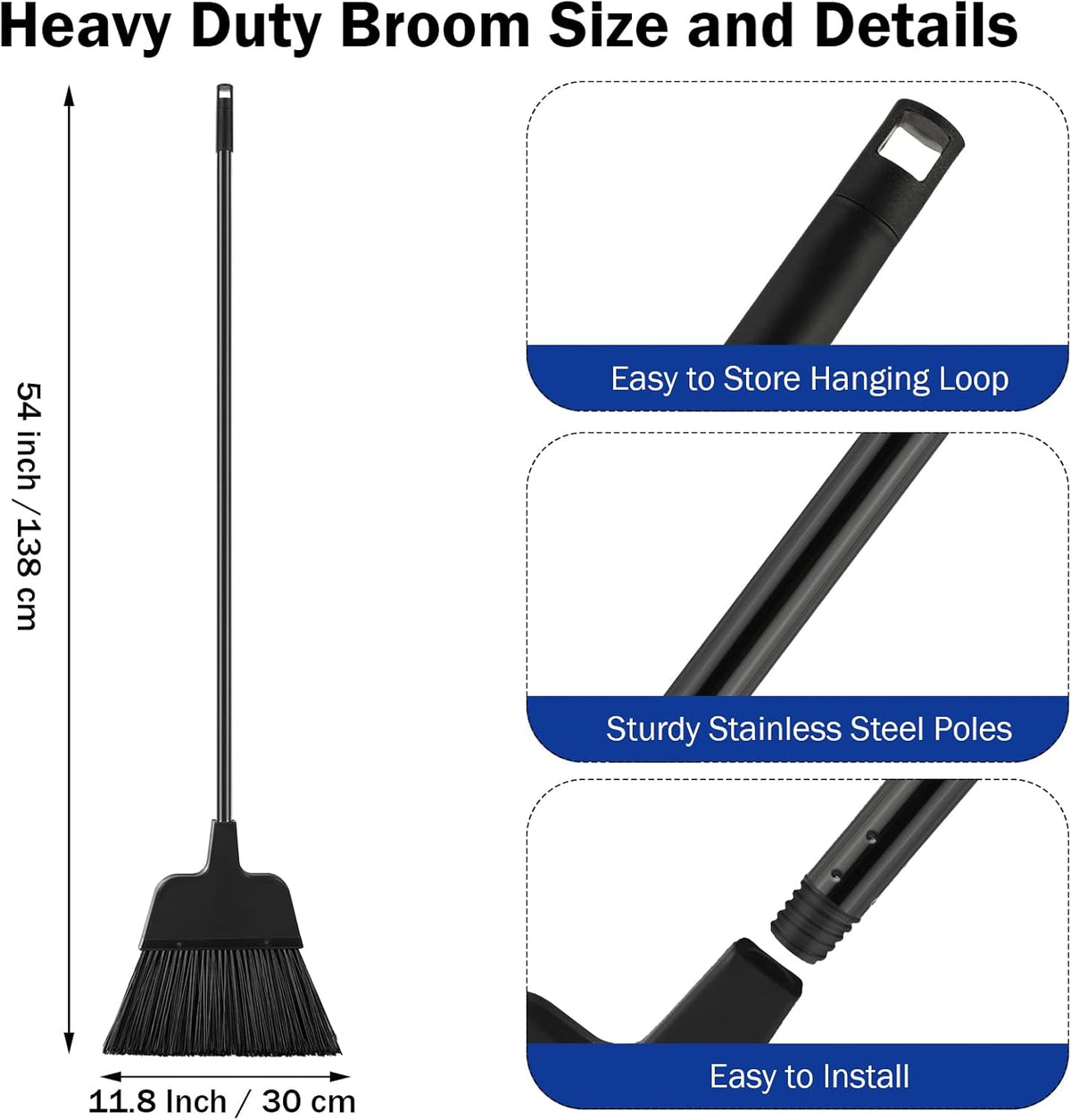 8 Pcs Outdoor Broom for Floor Cleaning 54 Inch Commercial Heavy Duty Broom Long Handle Kitchen