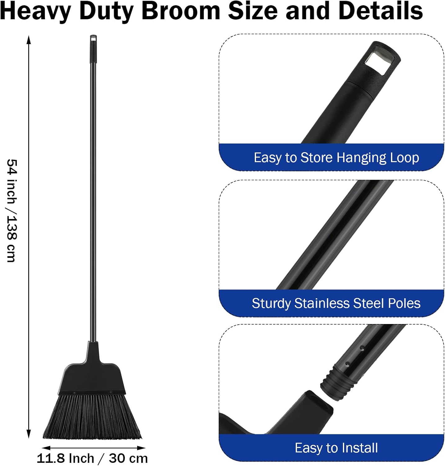 8 Pcs Outdoor Broom for Floor Cleaning 54 Inch Commercial Heavy Duty Broom Long Handle Kitchen