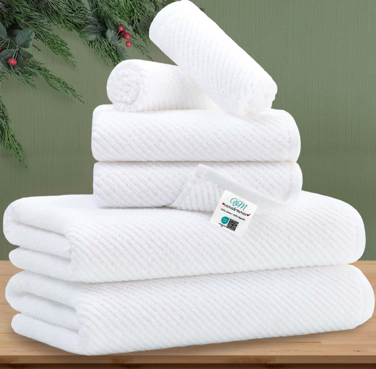 VOOVA & MOVAS White Towels Bathroom Sets - 100% Cotton | Quick Dry | Lightweight | Thick, 6PCS Bath