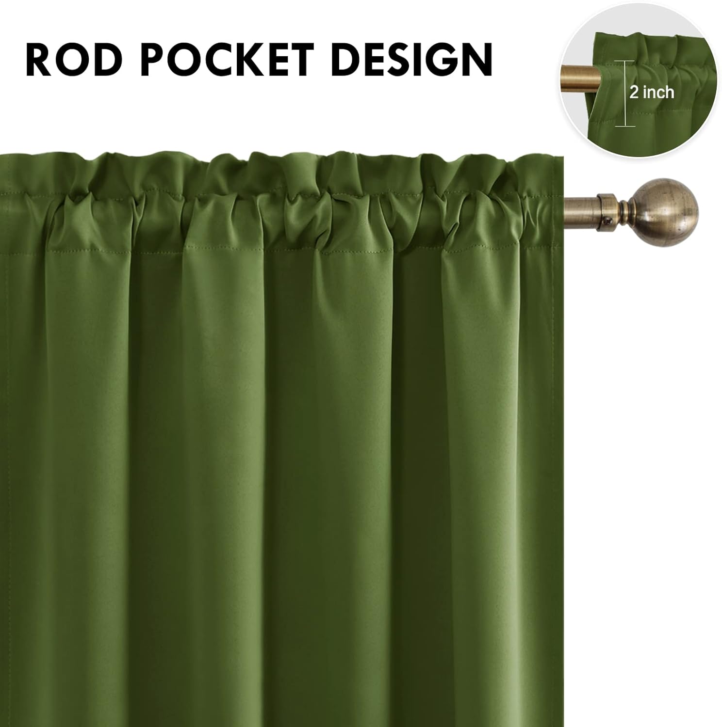 DWCN Olive Green Room Darkening Blackout Curtains - Thermal Insulated Privacy Energy Saving Window