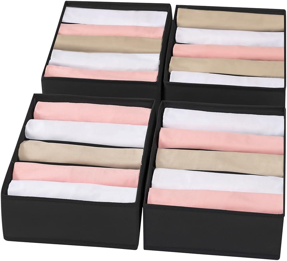4 Packs T-shirt Drawer Organizers for Clothing,5 Grids Compartment Wardrobe Storage Box, Washable