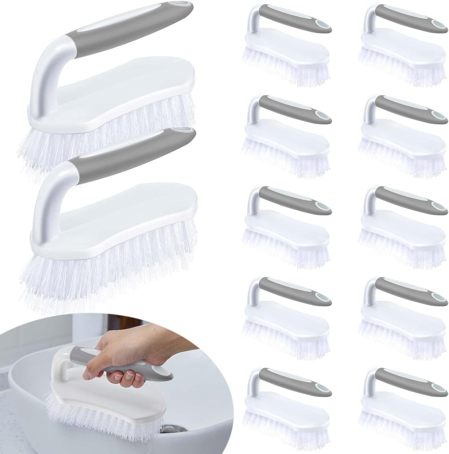 Lallisa 12 Pcs Scrub Brush for Cleaning with Handle Comfortable to Grip Heavy-Duty Flexible Stiff