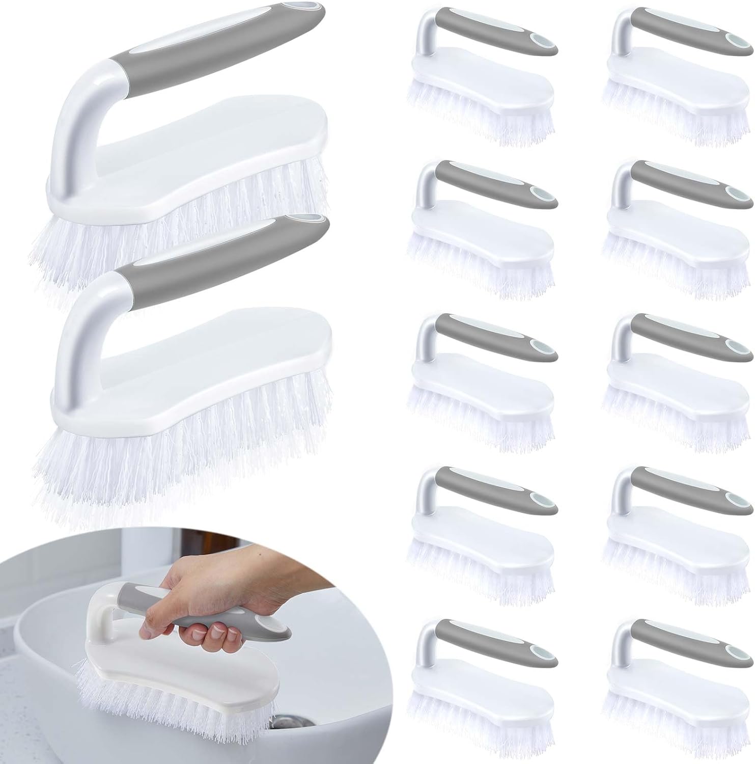 Lallisa 12 Pcs Scrub Brush for Cleaning with Handle Comfortable to Grip Heavy-Duty Flexible Stiff