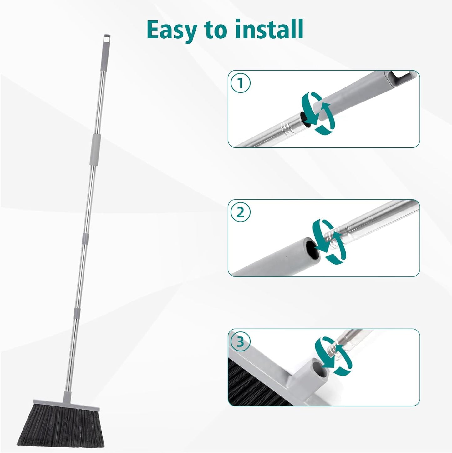 PBHEPJ Broom, 4 Pack Outdoor Broom for Floor Cleaning, 58" Long Stainless Steel Handle, Hard