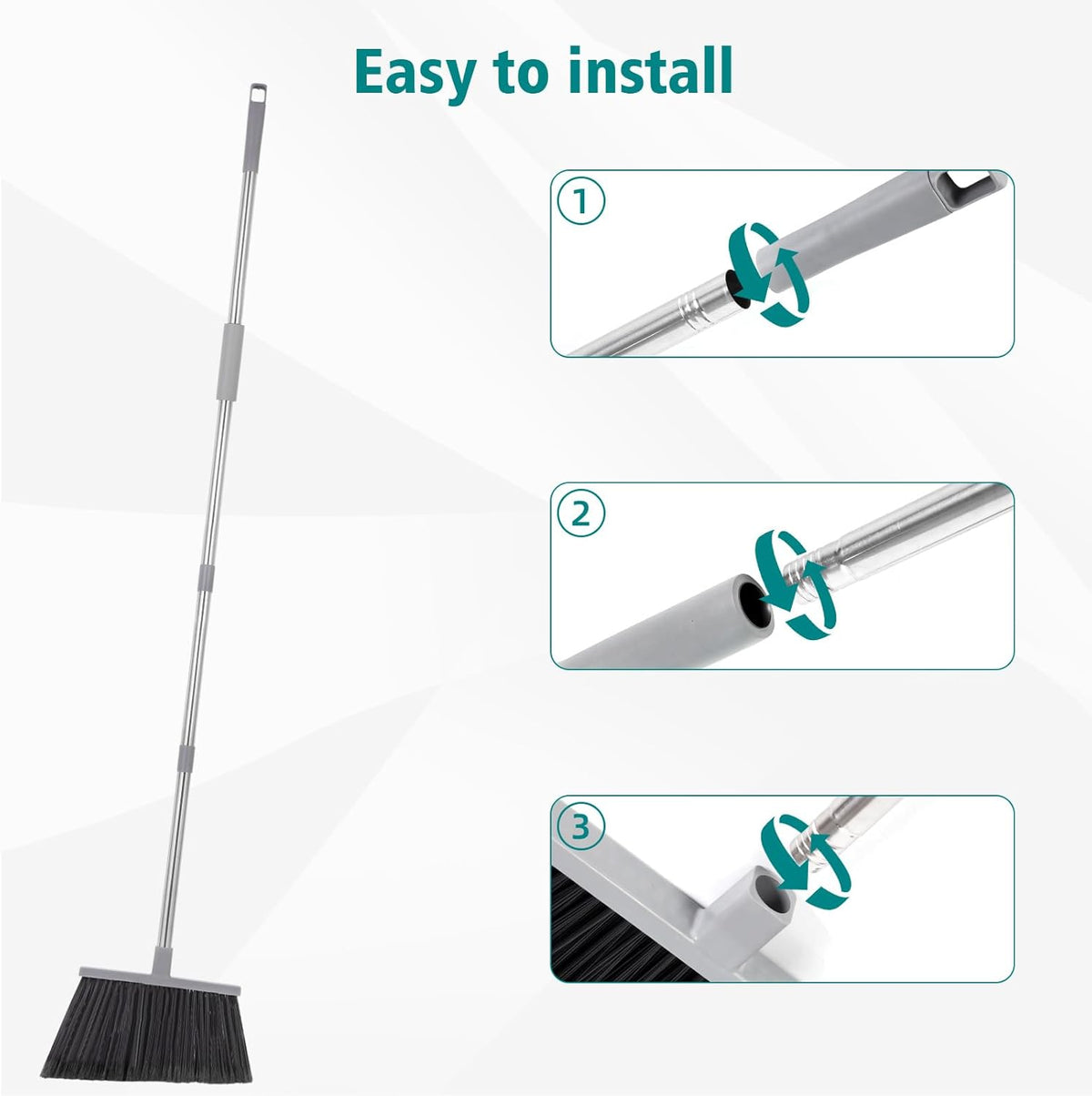 PBHEPJ Broom, 4 Pack Outdoor Broom for Floor Cleaning, 58" Long Stainless Steel Handle, Hard