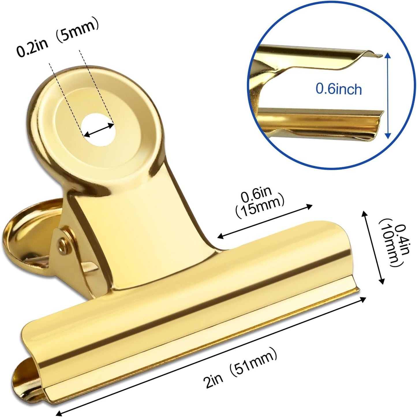 20 Pack Large Metal Hinge Clips 2 Inches Bull Hinge Paper Clips Gold Bulldog Clips for Crafts