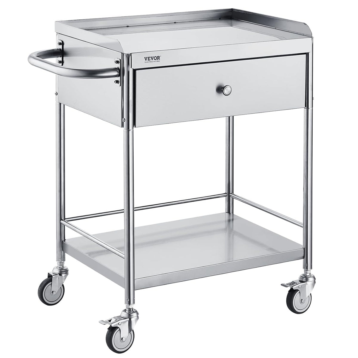 VEVOR Medical Cart, 2-Layer Stainless Steel Cart 220 lbs Weight Capacity, Lab Utility Cart with