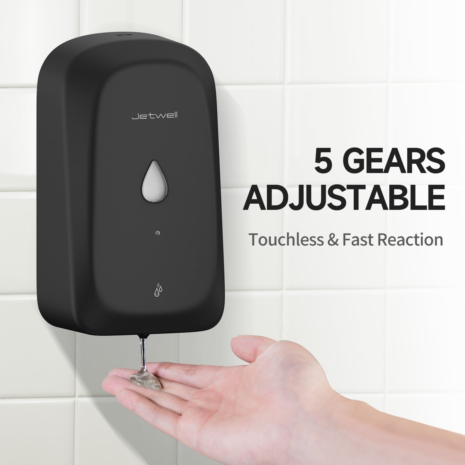 JETWELL Automatic Touch-Less Wall Mount Hand Soap Dispenser Liquid Drop Battery Operated, Black