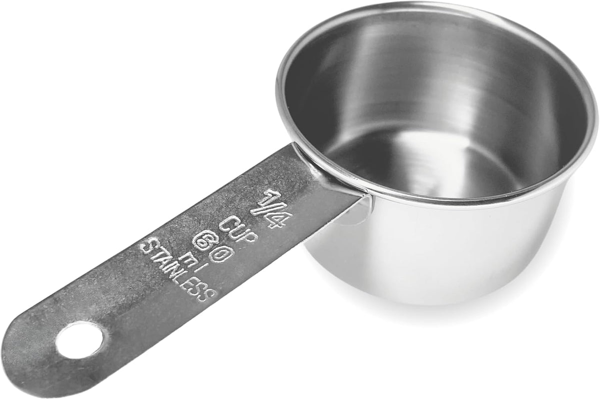 1/4 Cup Stainless Steel Measuring Cup | Sturdy Metal 60 ml | 60 cc | 2 oz | Single Cup for Wet and