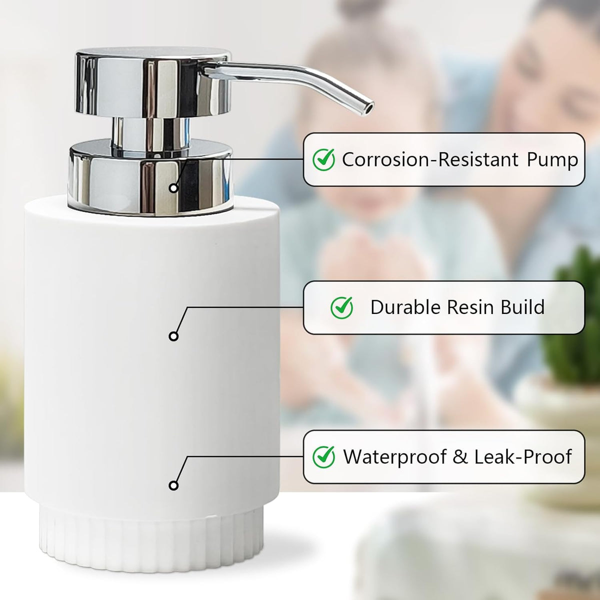 Resin Soap Dispenser for Bathroom, Hand Lotion Liquid Dispenser Easy-to-Press with Reusable Plastic