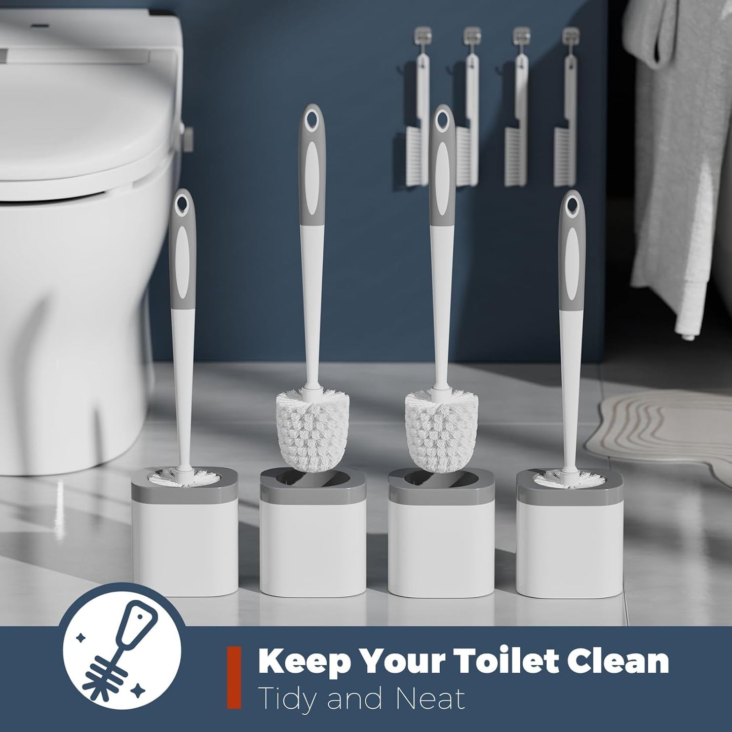 Toilet Brush, 4 Pack Toilet Brush and Holder Set Bathroom Accessories, Toilet Bowl Brush and Holder