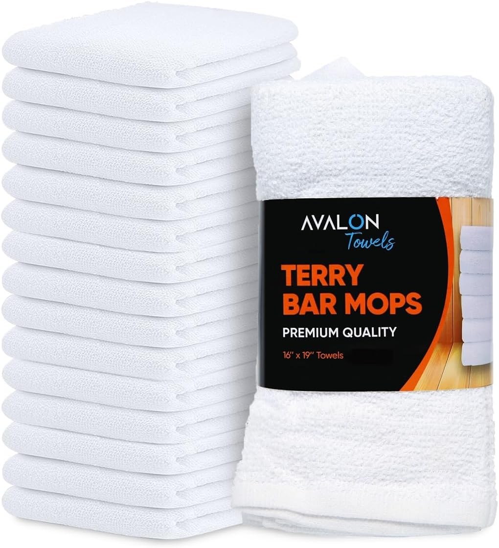 Avalon Towels Terry Bar Mop Towels (Value Pack of 12) Size 16"x19" – Absorbent and Durable